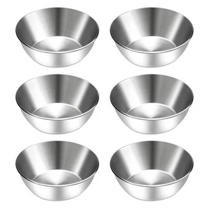6 Pcs Stainless Steel Sauce Dishes Round Seasoning Bowls Mini Appetizer Plates - Picture 1 of 7