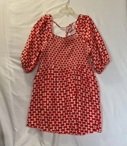 Vestido Ava & Viv Rojo Para Mujer 2XL Manga Globo Calado Floral Corbata Cuello Solero - Imagen 1 de 11