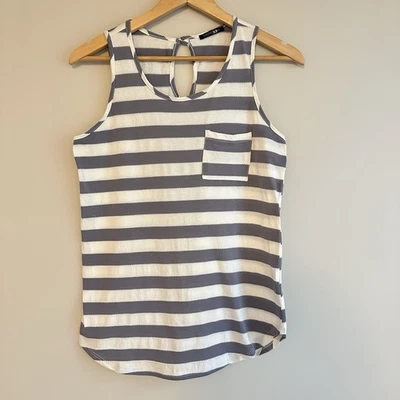 Papermoon Egan One Pocket Knit Top, Grey and White Striped, Women’s Size Small - Image 1 of 4