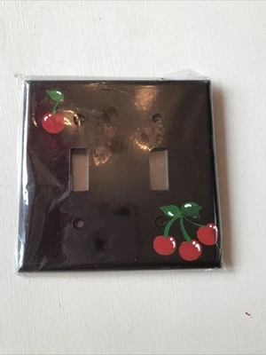 Interruptor de luz preto placa dupla tampa cerejas vintage 🍒 Sem parafusos - Imagem 1 de 2