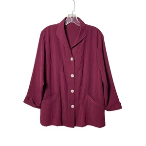 New Fridaze Women's Burgundy 100% Linen Button-Up Blazer Jacket Pockets Size XL - Picture 1 of 7