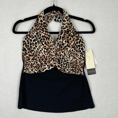 NWT Profile By Gottex Animal Print Padded Tankini Top Womens US Sz 14 Leopard - Image 1 of 4