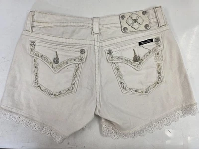 Miss Me Shorts Womens 30 White Lace Hem Rhinestone Embellished Denim JP5598H2 - Image 1 of 4