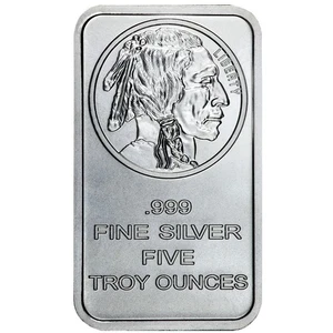 5 Troy oz Buffalo .999 Fine Silver Bar Sealed - Picture 1 of 2
