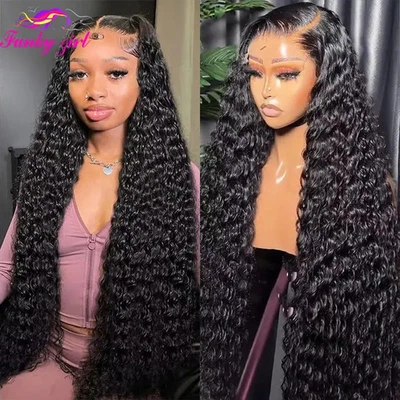 Pelucas frontales de encaje rizado profundo cabello humano peluca de cabello Remy pre arrancada con cabello de bebé Foto 1 de 4