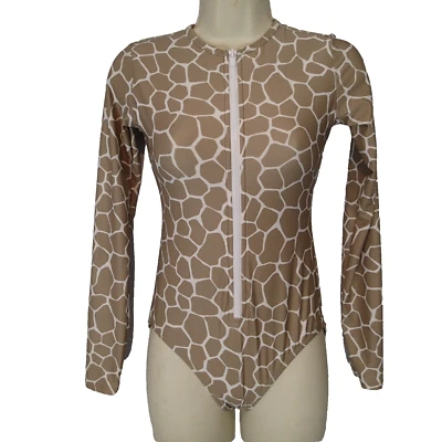 Roupa de banho Michael Michael Kors peça única proteção contra erupções cutâneas girafa longa Slv 4 - Imagem 1 de 4