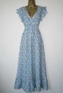 SHEIN IVORY BLUE FLORAL WRAP MAXI DRESS SIZE L 12 14 - Picture 1 of 3