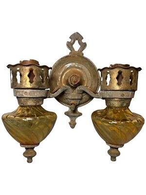 Arandela de parede exclusiva antiga âmbar redemoinho vidro 2 braços de ferro leves com interruptor 9 X 9” - Imagem 1 de 4