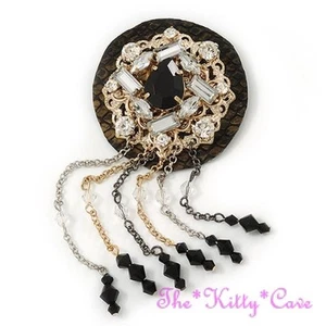 Large Leather Snakeskin Bling Statement Chain Fringe Tassel Handmade Pin Brooch - Picture 1 of 8