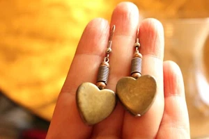 Vintage Kupfer Herz Ohrhänger Unikat  - Bild 1 von 4