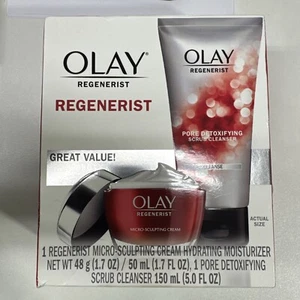 Olay Regenerist Micro Sculpting Cream and Detox Pore Scrub Combo Pack New In Box - Picture 1 of 3