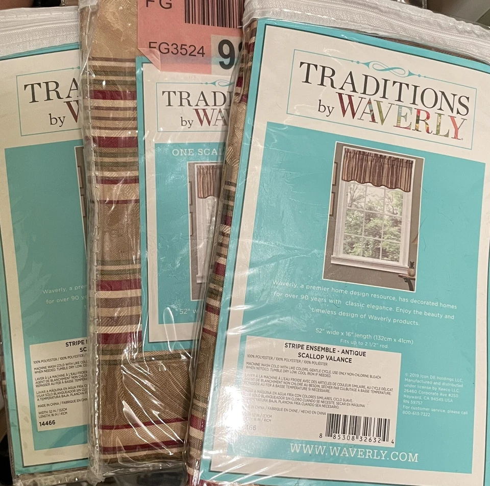 Traditions by Waverly Stripe Ensemble Scalloped Window Valance 52x16 Antique