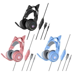 Headphone Cat-ear Luminous Wired Earphone Stereo Bass Noise-reduct Headset - Afbeelding 1 van 10
