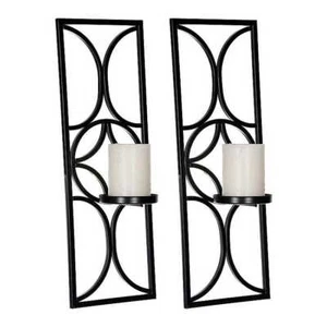 Black Metal Geometric Circle Sconces, Set of 2 - New - Picture 1 of 3