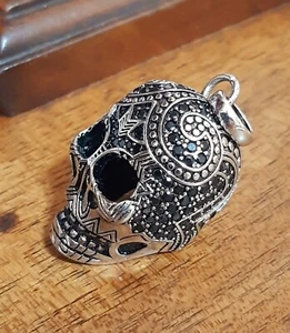 Teschio ciondolo X catena argento 925 onici taglio brillante Skull Sterling $ - Foto 1 di 24