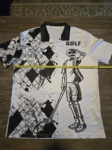 Swing Swear Repeat White Black Gothic Skull Bones Skeleton Polo Golf Shirt XL - Picture 1 of 3