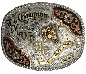Champion Western Gürtelschnalle Sterlingsilber Overlay Saphire Vintage Rubens 2001 - Bild 1 von 7