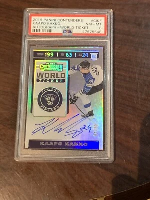 Boleto mundial autógrafo Panini Condenters Kaapo Kakko 2020 4/25 PSA 8 Foto 1 de 2