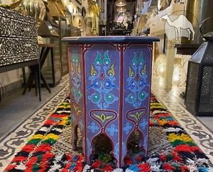 Purple- Hexagonal hand painted Moroccan table, Hand painted table, colorful tabl - Picture 1 of 4