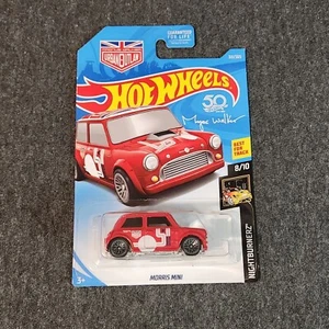 2018 Hot Wheels #311 NIGHTBURNERZ 8/10 MORRIS MINI Red w/Gray Lace Spoke Wheels - Picture 1 of 12