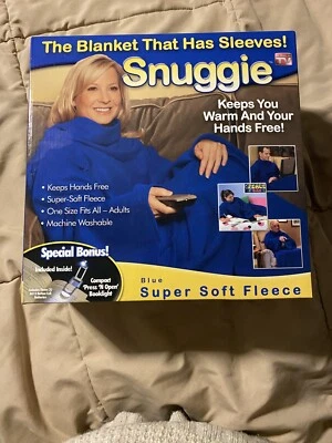 NIB SNUGGIE Original Blanket Sleeves Blue Adult Soft Fleece In Box One Size - Image 1 of 4