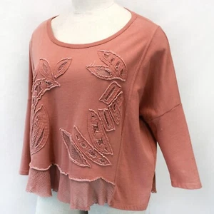 Free People bohemian Embossed Terry mesh Sweater Sweatshirt top Large - Picture 1 of 8
