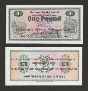 NORTHERN IRELAND 1 Pound 1970, P-187as TRAINING SPECIMEN, Northern Bank. NR87s - Picture 1 of 1