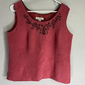 Coldwater Creek Embroidered Sleeveless Tank Cami  Size 14 Faux Suede Pink - Picture 1 of 8