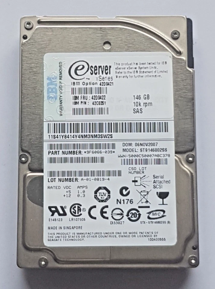 146 GB SAS IBM Xseries 42D0421 ST9146802SS 10K RPM HDD 2.5 " Internal Hard Drive - Image 1 of 1