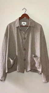 FLAX by Jeanne Engelhart Size M MultiColor Striped Linen Jacket Relaxed Fit NICE - Picture 1 of 7