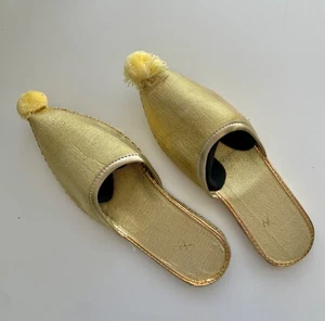 Gold Babouche Henna Night Slippers with Pom-Poms - EU37 Bachelorette Parties - Picture 1 of 6