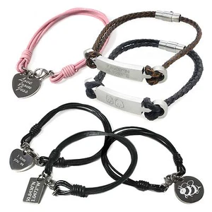 PULSERA BARRA IDENTIDAD ACERO CUERO PERSONALIZADO SEÑORA CON ENCANTO GRABADO regalo - Imagen 1 de 25