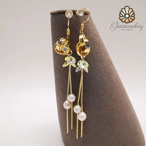 Pendientes colgantes de perlas de agua dulce de 14 mm chapado en oro de 14 quilates regalo de cumpleaños - Imagen 1 de 16