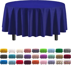 Party Solids 6-Pack Premium Plastic Tablecloth 84In. round Plastic Table Cover - - Picture 1 of 12