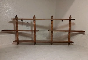 Vtg Wood Knick Knack Shelf 3 Tier 4 Shelf Wall Mount Spindles 24x9 Cottage Core - Picture 1 of 11