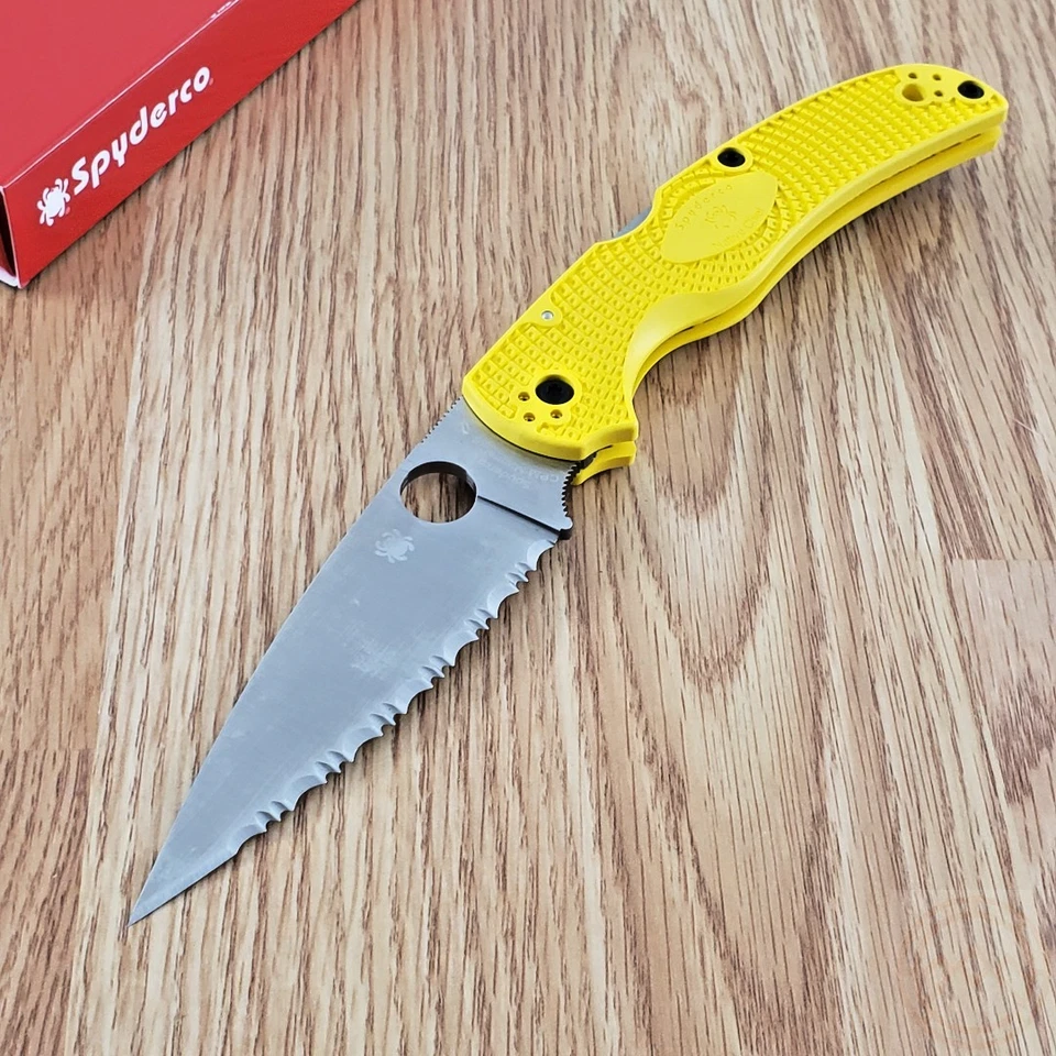 Spyderco Knives Native Chief Salt LW C244SYL Serrated MagnaCut Yellow FRN Knife