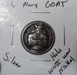 HOBO U.S. Navy GOAT U.S.N. Verankert aus einem echten WWII Silber Nickel SIGNIERT - Bild 1 von 2