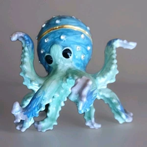 Contenedor de baratija de pulpo cubierto de cristal esmaltado azul, 2" - Imagen 1 de 7