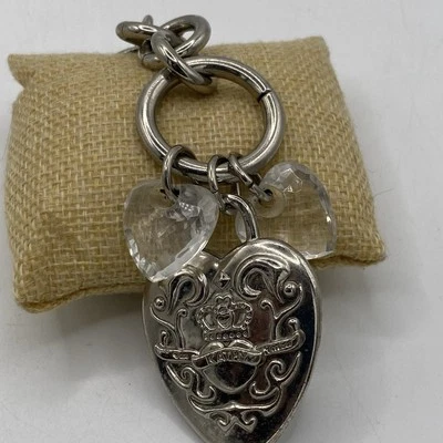 Kathy Van Zeeland Handbag Charms Silver Tone Keyring Keychain Fob w/clear Hearts - Image 1 of 4