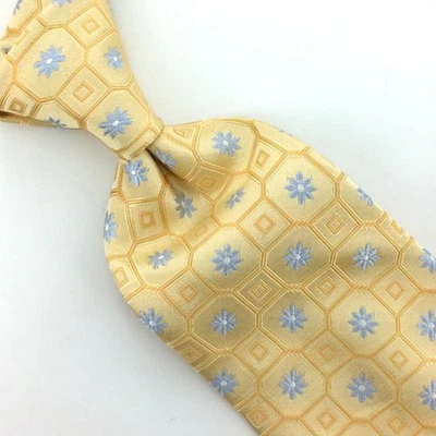 Corbata de seda de lujo floral amarilla/dorada/gris IKE BEHAR Nueva York EE. UU.  Foto 1 de 4