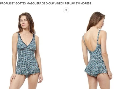 PROFILE BY GOTTEX MASQUERADE D-CUP V-NECK PEPLUM SWIMDRESS size 6D NEW - Image 1 of 4
