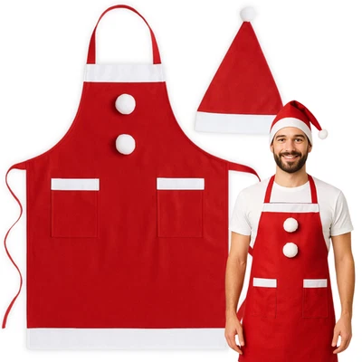 Grembiule Natalizio con Cappello Set da 2 Pezzi in Feltro Rosso e Bianco Adulto - Immagine 1 di 4