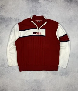 Suéter Jersey Tejido Cremallera 1/4 Logo Grande Diesel Vintage Años 90 Rojo Para Hombre Talla XL - Imagen 1 de 9