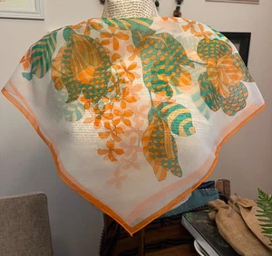Vintage 1960’s Sheer Nylon Scarf Orange Green White 26” Sq - Picture 1 of 5