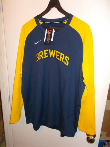 NWT Mens Medium Milwaukee Brewers Authentic Collection Nike Long Sleeve Shirt Cover