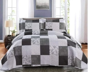 Gray Grey Floral Patchwork 3 pc Quilt Set Twin Full Queen King Coverlet Country - Picture 1 of 8