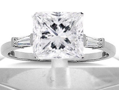 1.4 ct total 1.01 ct Princess Cut Diamond 14k Ring 2 baguettes GIA report F VS2 - Image 1 of 4