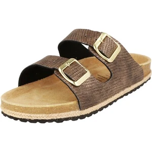 Supersoft 274-920 Damen Pantoffeln 2er-Riemen Bast Hausschuhe Lederfußbett Brown