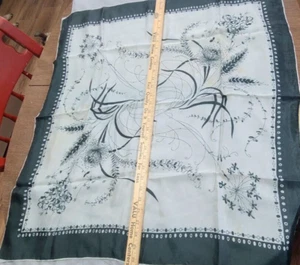 Vintage silk Scarf women's BLACK floral print approx 30 inches - Picture 1 of 6