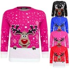 Kids Girls Boy Knitted Reindeer Rudolf Christmas Xmas Novelty Jumper Sweater Top